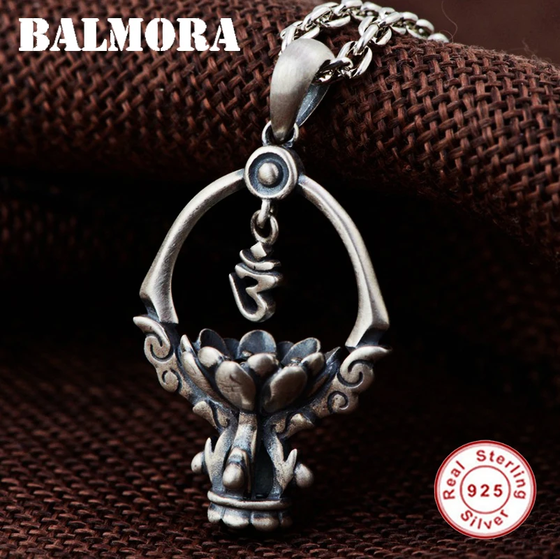 

BALMORA 925 Sterling Silver Buddhistic Lotus Lantern Pendants for Women Men Gift Vintage Silver Jewelry Without a Chain SY14396