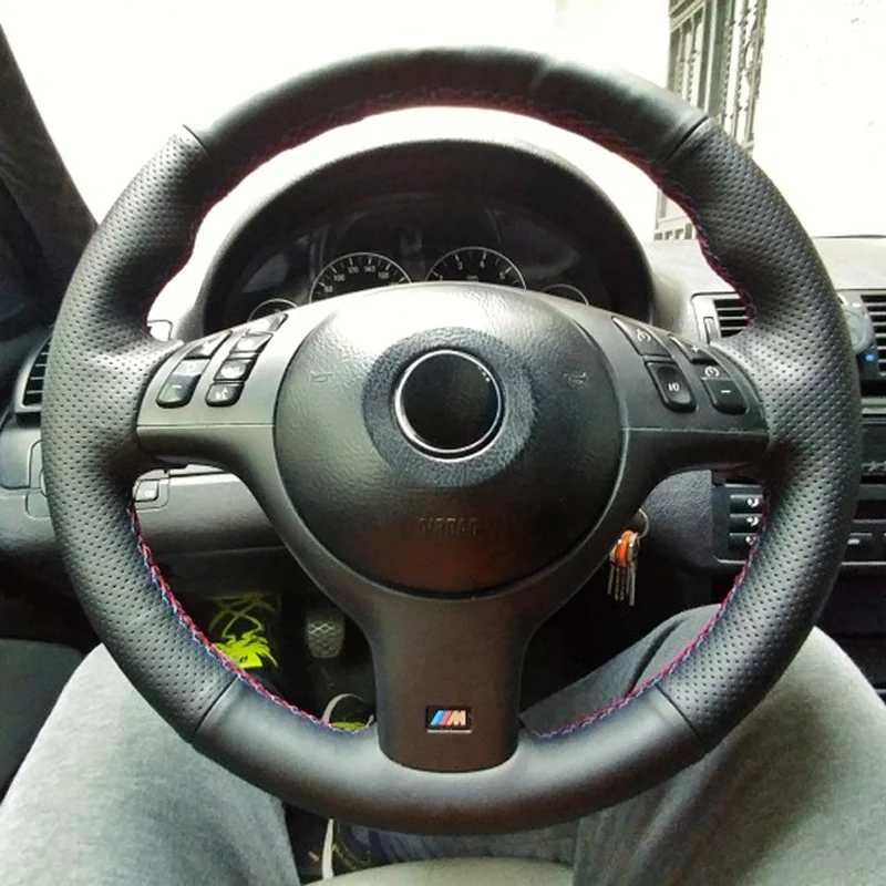 

Cowhide Top Layer Leather handmade Sewing Steering wheel covers protect For BMW E46 E39 330i 540i 525i 530i 330Ci M3