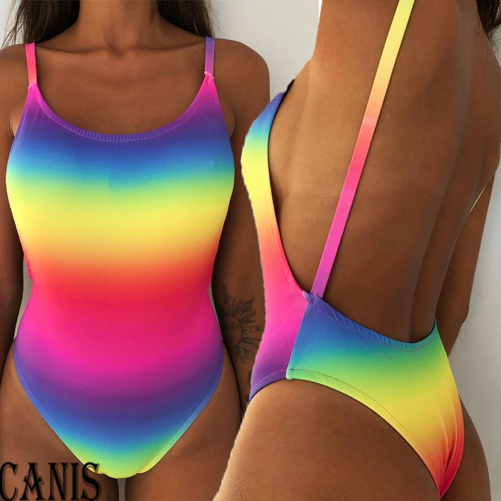 

2019 summer New Gradient Bikini Sets Rainbow Swimsuit Bandage Swimwear Female Bathing Suit Biquini Simming Costume Beachwear