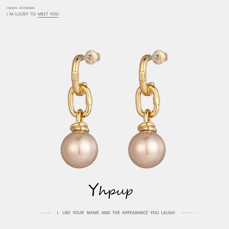 

Yhpup High Quality New Fashion Korean Simple Design Dangle Earrings Copper Imitation Pearls Statement Earrings for Women Jewelry