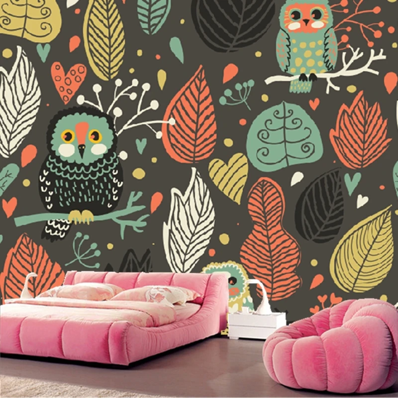 

Custom papel DE parede infantil.3d cartoon owl pattern murals for children room sitting room bedroom wall waterproof wallpaper