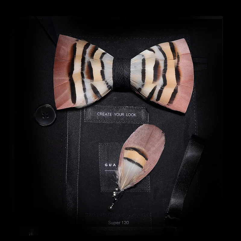 KAMBERFT бренд мужской галстук-бабочка брошь набор перо Стиль кожа регулируемый галстук-бабочка формальный галстук бабочка свадебный подарок - Цвет: 051