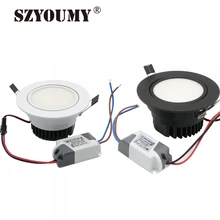SZYOUMY Led COB Потолочный светильник 9 Вт светодиодный встраиваемый светильник s лампа белый/черный корпус светодиодный светильник ing 85-265 в теплый белый+ Драйвер