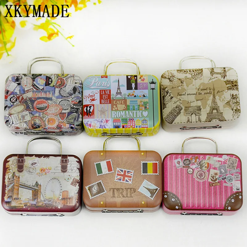 

Mini Tin Box Retro Suitcase Handbag Small Rectangular Candy Box Small Tin Container wedding candy box 12kinds Wholesale 360pcs