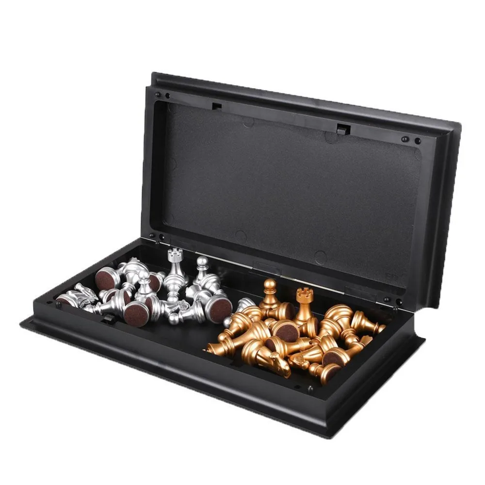 

8 Inch Magnetic Chess Pieces Set Staunton Style Chessmen Collection Portable Folding Board Chesses Game Mini Board Golden Silver