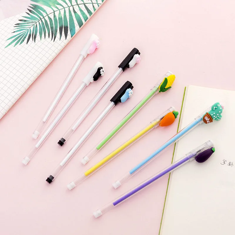 

40 PCs cute cartoon vegetable cat Claw cartoon neutral pen student office Black Signature Pen stationery