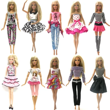 

NK Hot Sale Mix Style Doll Dress Top Fashion Outfit Beautiful Handmade Skirt Party Gown For Barbie Doll Accessories DIY Toys JJ