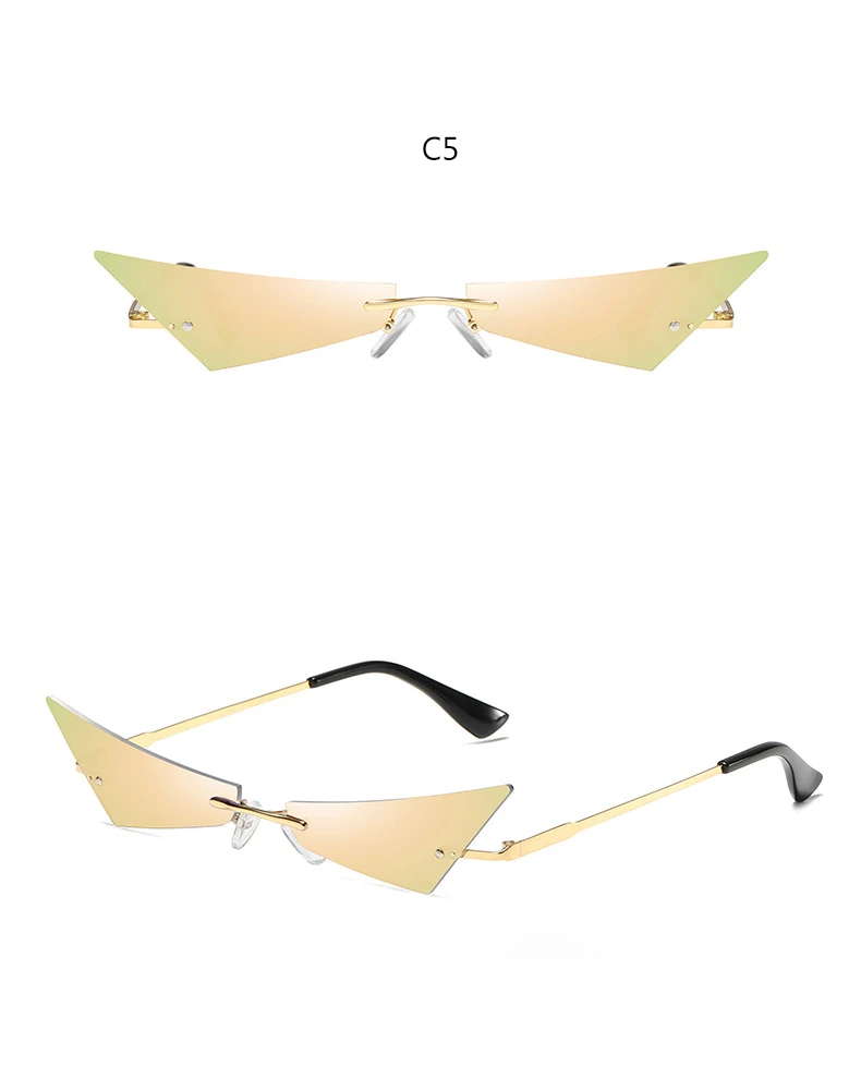 Горячее розовое зеркало хиппи узкие очки новая индивидуальность кошачий глаз бескаркасные солнцезащитные очки для женщин и мужчин Металлические оттенки хип хоп солнцезащитные очки