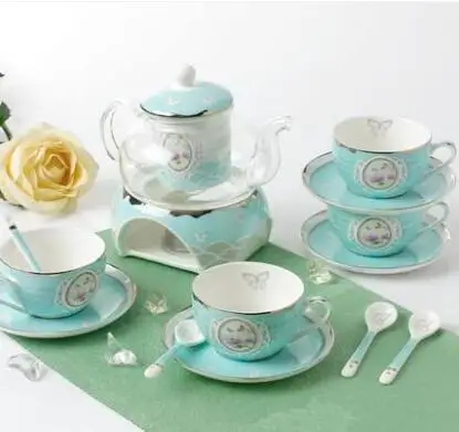 Tea set with ceramic coffee cup set cup glass teapot candle home gift free shipping Tea set with ceramic coffee cup set cup glass teapot candle home gift free shipping