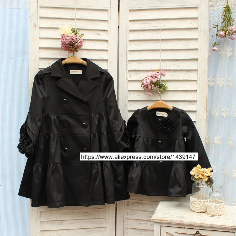 

Children clothing Mother and Daughter clothes XL-XXXL lady Women infant kids mom girls Black Windbreaker coat Cardigan Floral