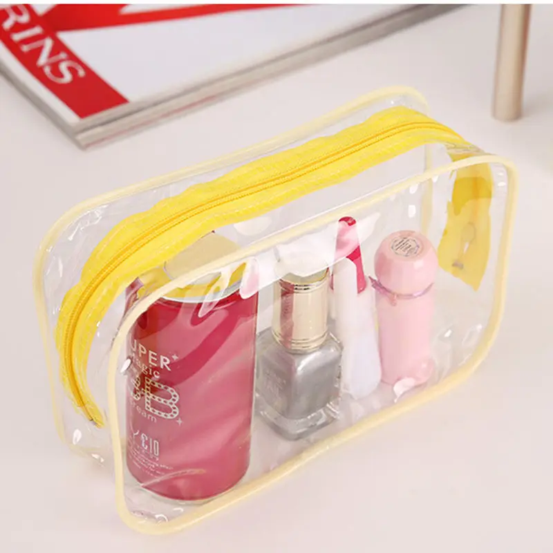 Women Make Up Bag transparent cosmetic bag Yellow Blue Pink PVC Waterproof Cosmetic Bag