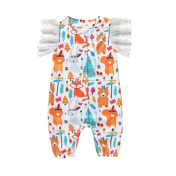 

Indian Fox Printed Lace Sleeves Cotton Baby Bodysuit