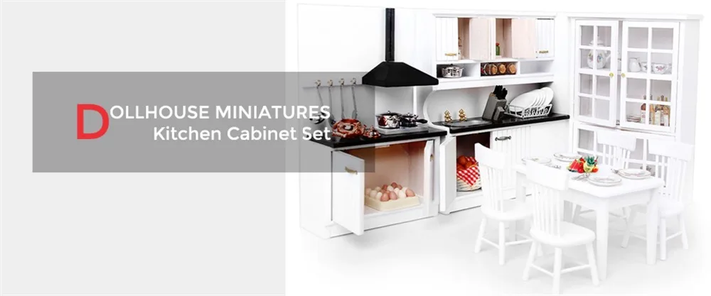 Hot Sale 1/12 Dollhouse Modern Sense Furniture Kitchen Cabinet Table Set&Silver Metal Wine Set Decoration Accessories