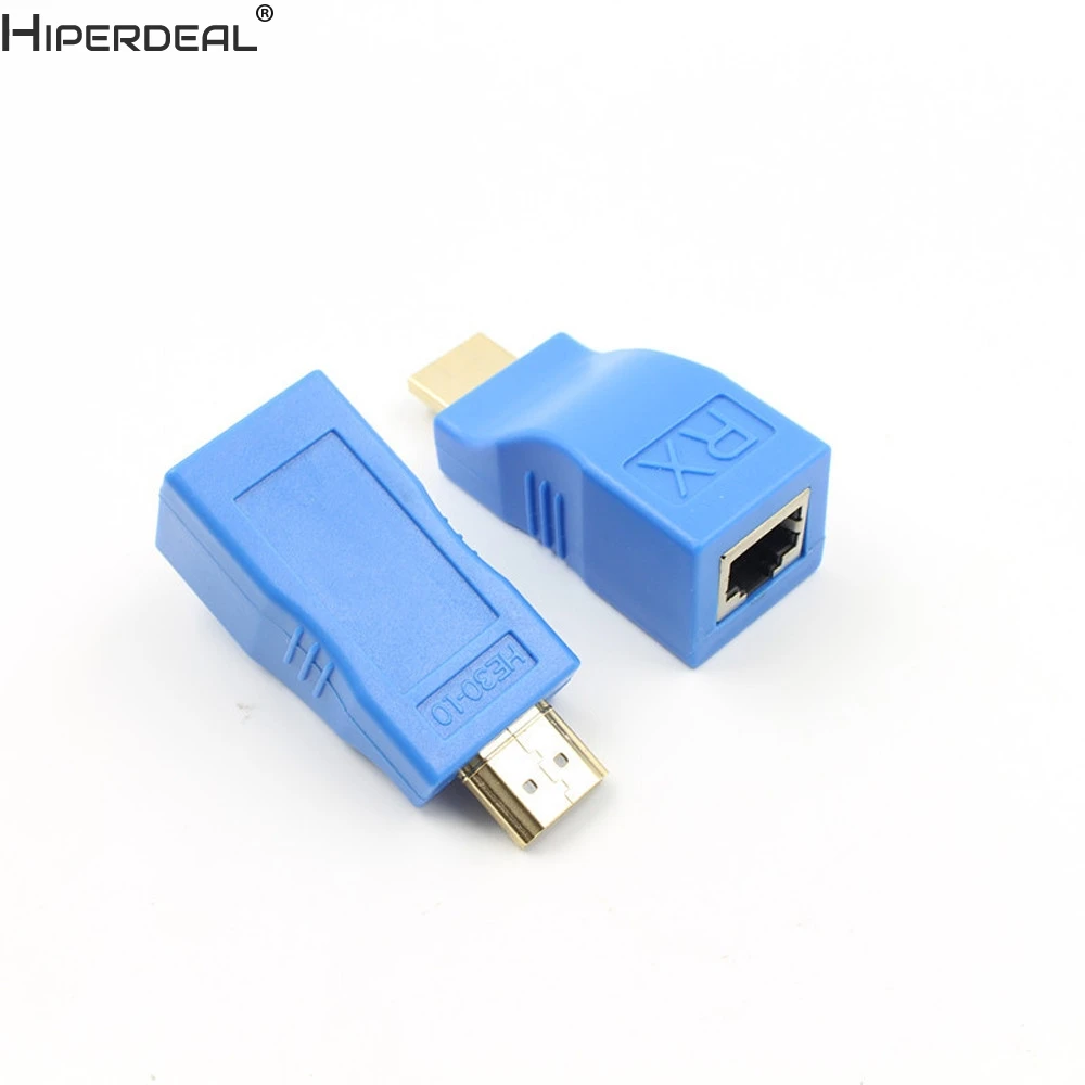 HIPERDEAL 2шт 1080P HDMI удлинитель к RJ45 по Cat 5e/6 сетевой LAN Ethernet адаптер синий 0722