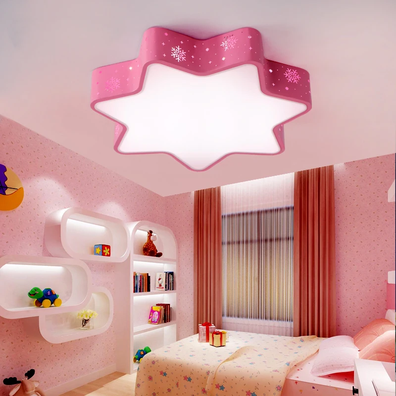 Современный полый железный Звездный детский светодиодный потолочный светильник для спальни, домашний декор, столовая детская розовая Снежная акриловая потолочная лампа