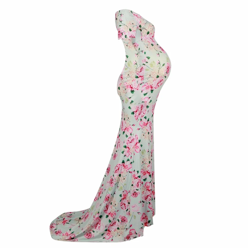 Puesky модное платье для беременных с цветочным принтом, с открытыми плечами, с коротким рукавом, длинное банкетное свадебное платье, одежда для беременных женщин