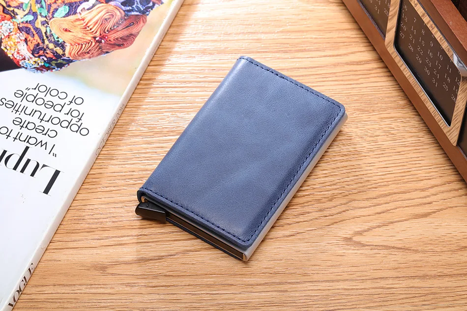 GODOMON кожаный rfid-держатель для карт с противоугонной щеткой, автоматическая всплывающая сумка для карт, металлический кошелек. Тонкий и просто бумажник