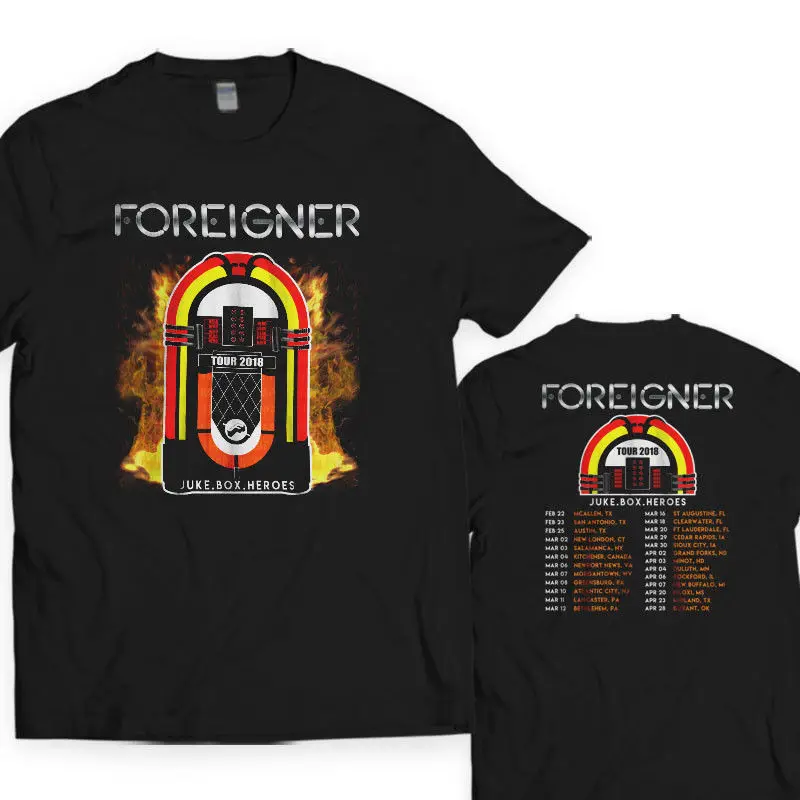 Foreigner Band Tour Dates 2018 Concert Tee Men's Unisex T-Shirt US Size S to 2XLknitted comfortable fabric |