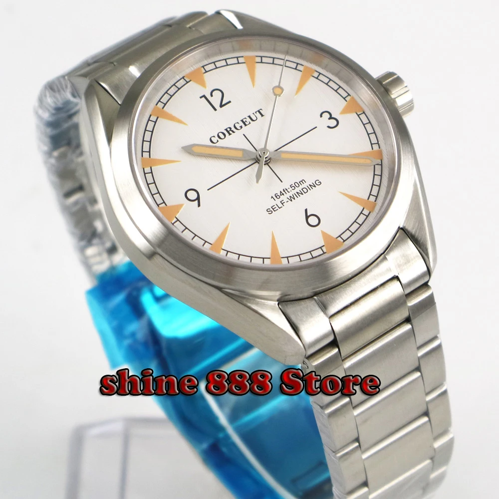 

Solid 41mm Corgeut men's watch luminous sapphire glass 5ATM brushed bracelet Automatic movement watch men