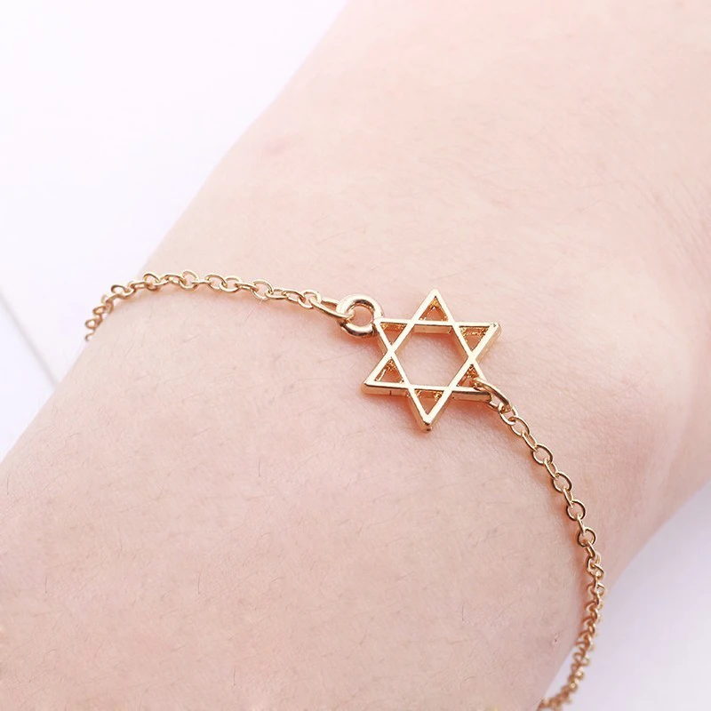 

Simple Silver Gold Six-Pointed Star Bracelet For Women Fashion Hollow Geometric Metal Hexagonal Pendant Bracelet Free Shipping