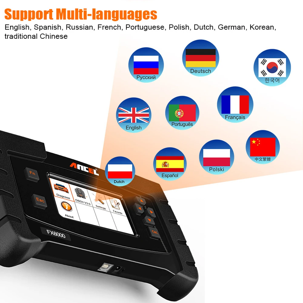 Ancel FX6000 OBD2 автомобильный сканер полная система диагностический инструмент для