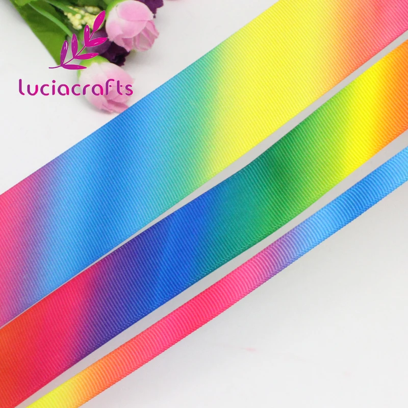 Распродажа Lucia crafts 10/20/40 мм градиентные цвета радуги печатных Grosgrain ленты DIY бант Головные уборы вечерние Декор материалы CS0306