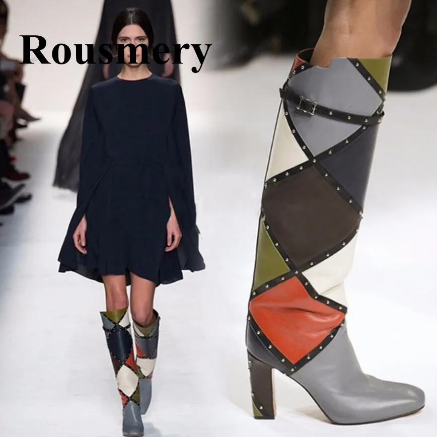 plaid high heel boots