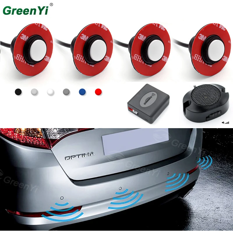 

2019 GreenYi Adjustable height 4pcs 16mm Flat Car Reversing Radar Detector Assistance System With Buzzer Alert 6 Colors Optional