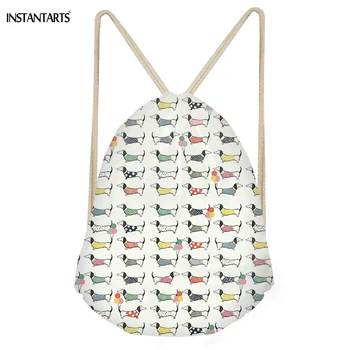 

INSTANTARTS Funny Dog Dachshund Print Drawstrings Bags for Teen Girls Casual Softback Sack Bags Fashion Large Students Backpacks