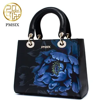 

Pmsix 2020 Floral Pattern Cow Leather Womens Handbags Designer High Quality Ladies Shoulder Bags Classical Black Crossbody bags