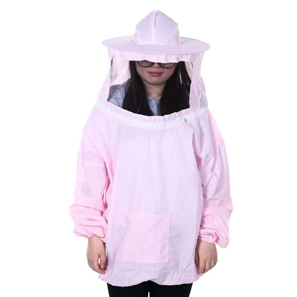 Beekeeping Jacket Pull Over Smock Protective Equipment Bee Keeping Suit Hat P7Ding - Цвет: Розовый