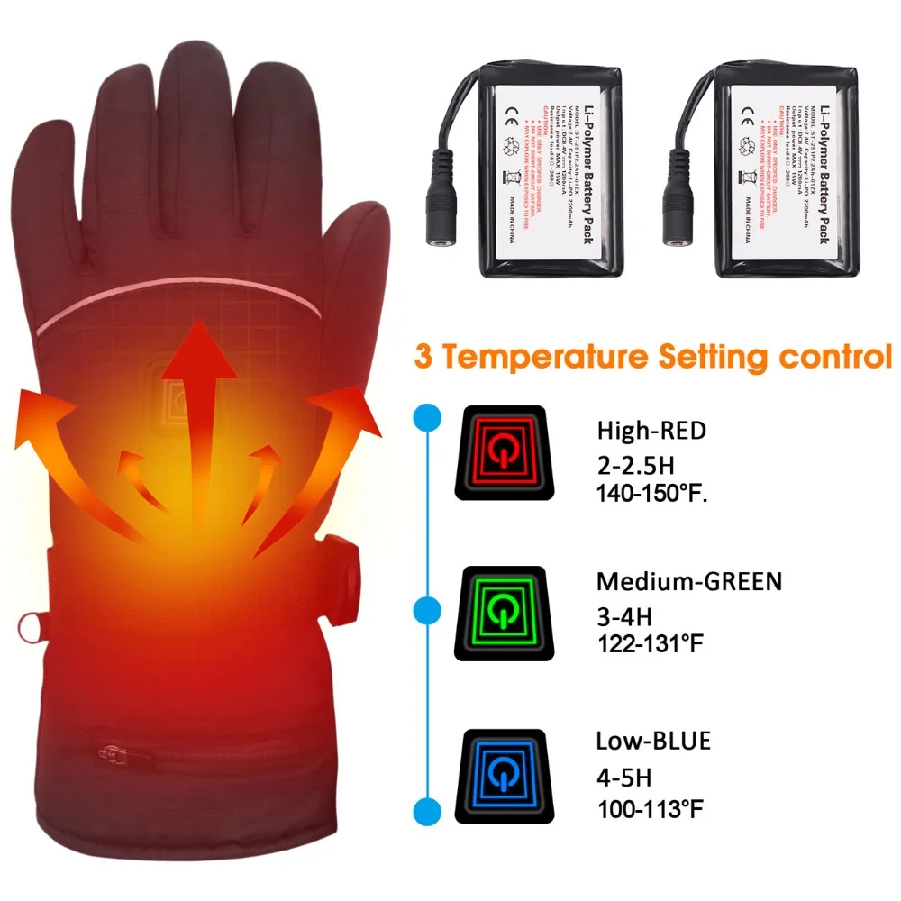 Motorcycle Cycling Electric Heating Gloves Motor Winter Hunting Warm Waterproof Intelligent Electric Heated Ski Gloves