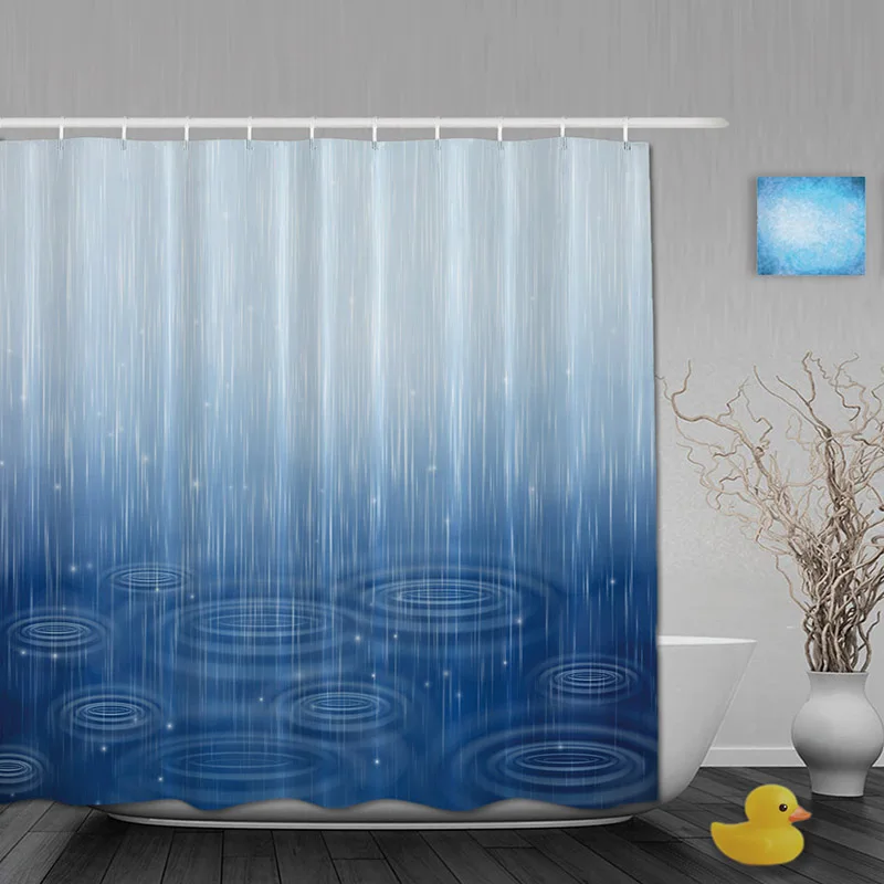 Rainy Scenic Bathroom Shower Curtain Falling Raindroop Decor Shower