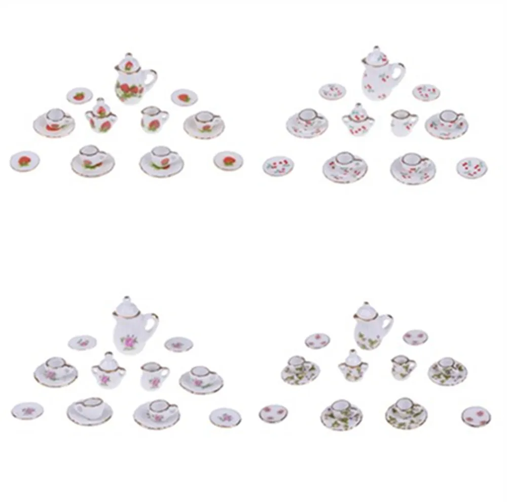 

15Pcs/set Flower Style Dollhouse Miniature Dining Ware Porcelain Tea Set Dish Cup Plate Flowers Dolls Accesssories