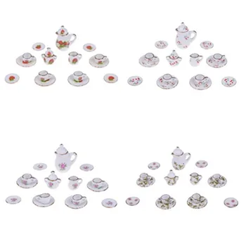 

15Pcs/set Flower Style Dollhouse Miniature Dining Ware Porcelain Tea Set Dish Cup Plate Flowers Dolls Accesssories