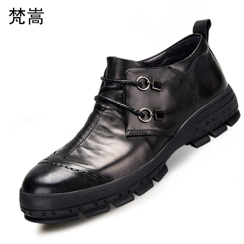 

Cowhide Mens Shoes Business Leisure Genuine Leather Shoes Thick sole big size men dress shoes spring autumn snow boots cashmere