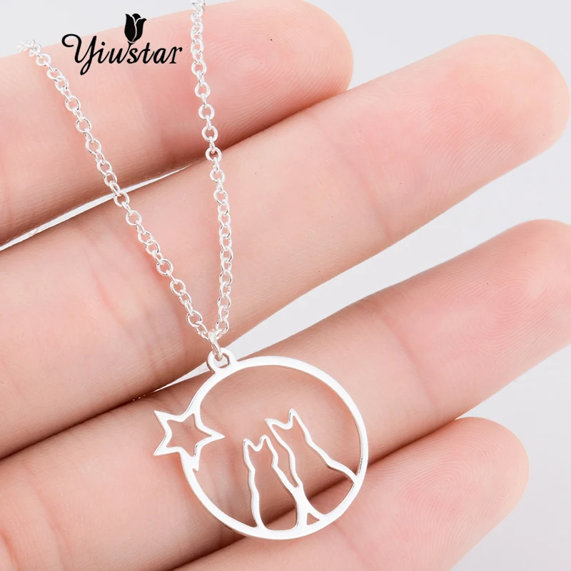 

Yiustar Trendy Cat Star Pendant Necklace Charm Silver Gold Color Link Chain Necklace For Pet Lucky Jewelry For Women Girls Gifts
