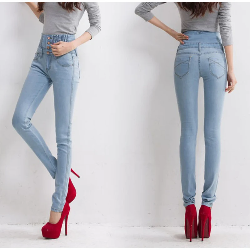 Джинсы с высокой талией, женские узкие брюки, джинсовые облегающие Стрейчевые плиссированные брюки для женщин, весенне-осенние модные брюки размера плюс