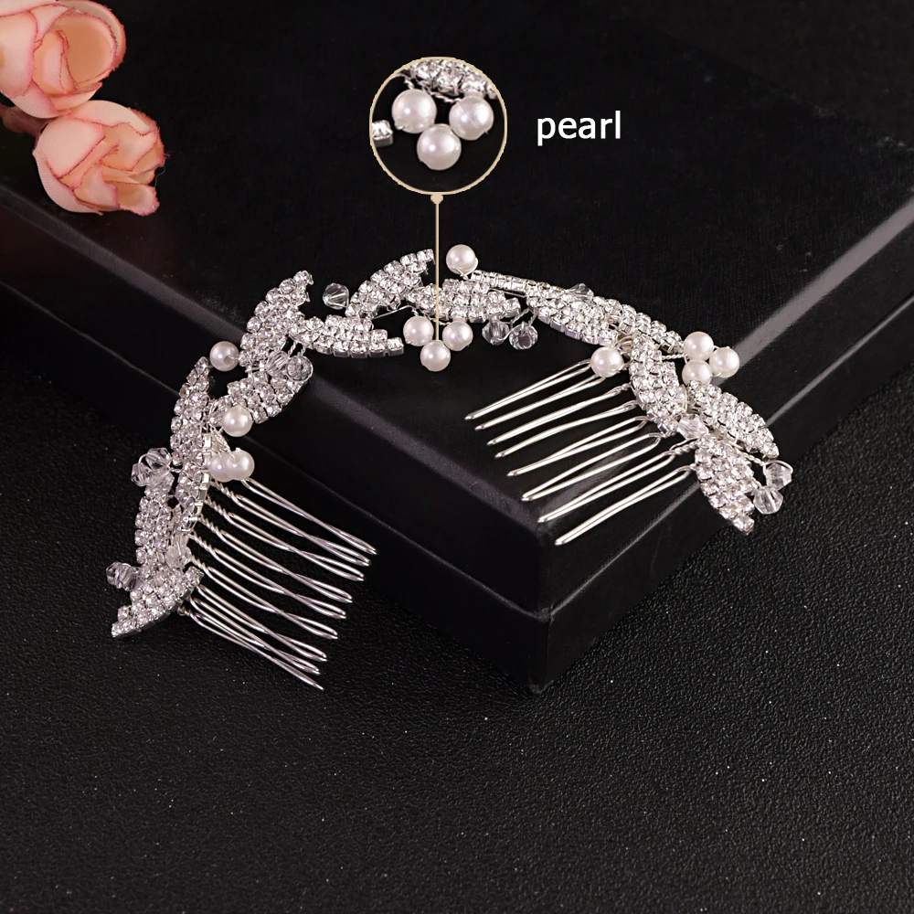 TOPQUEEN HP251 wedding bridal hair comb bridal hair jewelry silver bridal hair clips pins for girlfriend Pearl diamond comb