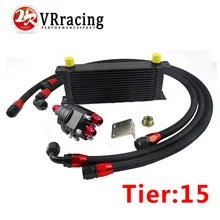 VR RACING UNIVERSAL 15 ROWS ENGINE OIL COOLER ALUMINUM OIL FILTER COOLER RELOCATION KIT 3XBLACK NYLON