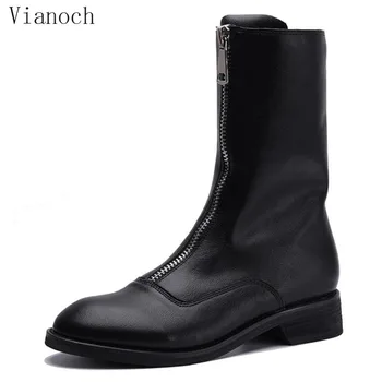 

Fashion New Mid Calf Boots Women Casual Genuine Leather Flats Winter Snow Boots Shoe Fur Keep Warm wo1808179