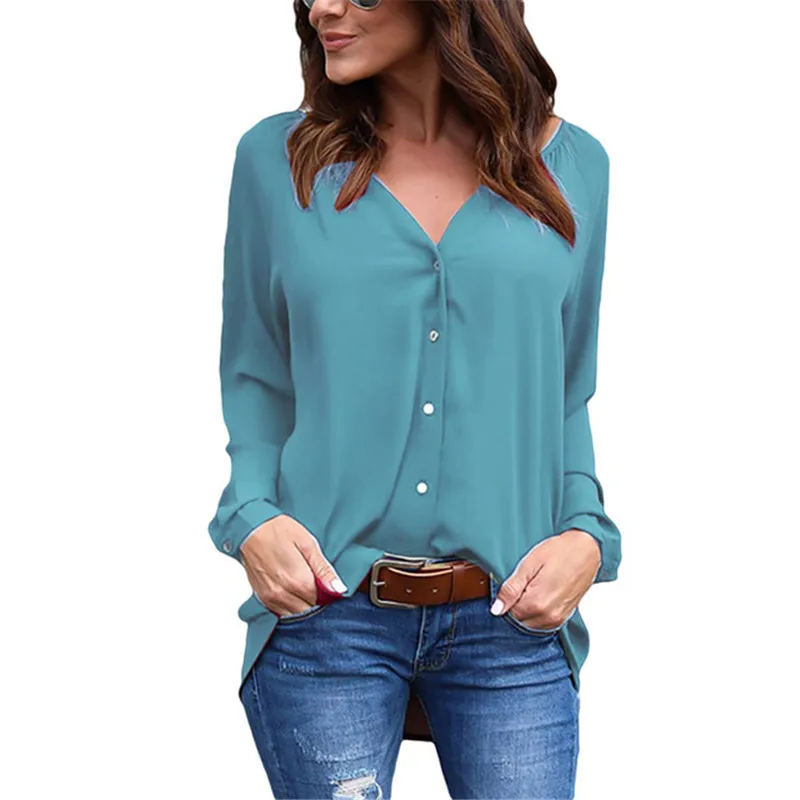 

7 Colors Plus Size Solid Chiffon Summer Blouses S-5XL Women Loose Tops V-neck Shirts Office Lady Blusas Feminino Spring Blouse