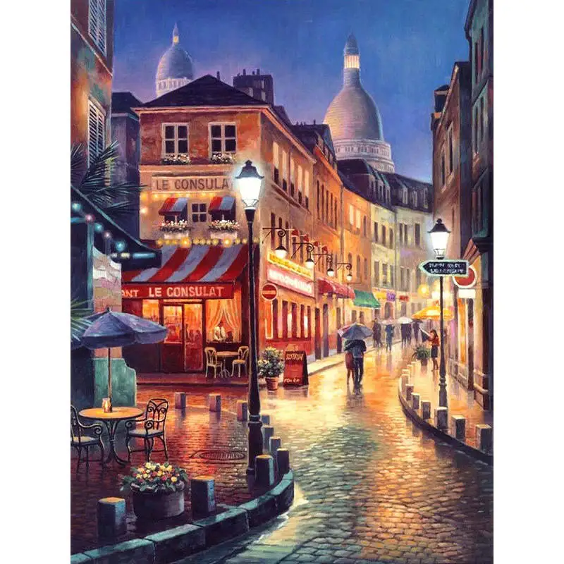 

Framed Modern City DIY Oil Painting By Number Landscape Calligraphy Painting Acrylic Paint On Canvas For Home Decor 40x50