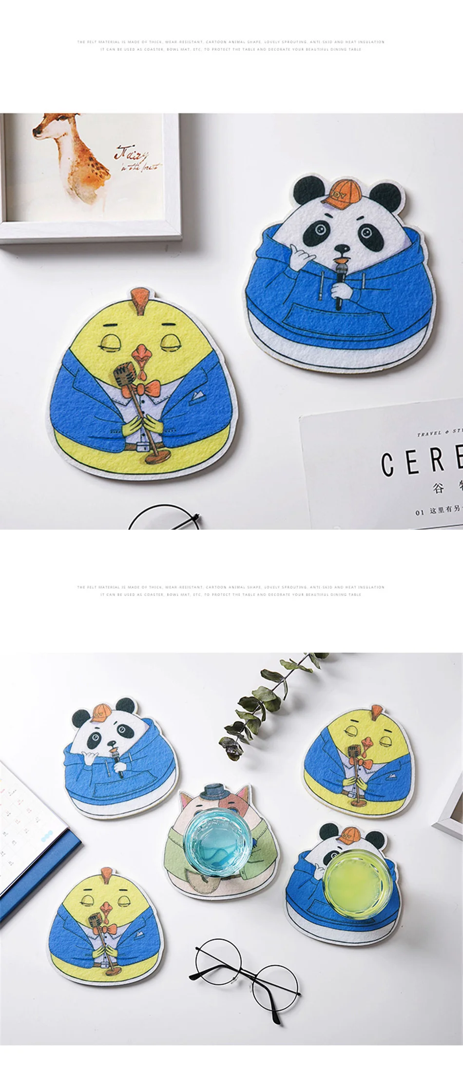 Felt Cartoon Creative Cute Coaster Coffee Tea Cup Mug Drink Glass Pads Insulation Waterproof Desktop Non-slip Mat Kitchen Decor  (7)