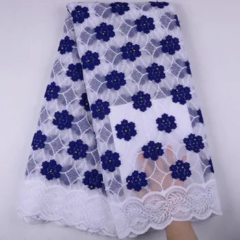 

White+Blue Soft French Milk Silk Lace Fabric 2019 High Quality African Tulle Mesh Lace Fabric 5 Yards For Nigerian Wedding Y1505