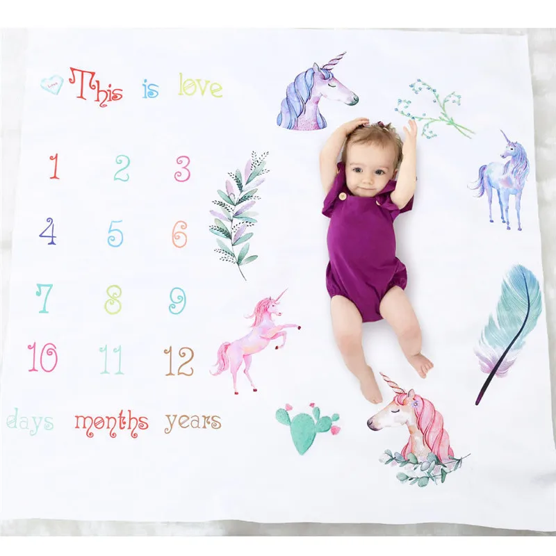 

Baby blankets Newborn Baby CARTOON Number Unicorn Milestone Blanket for Photography Photo Prop Shoot