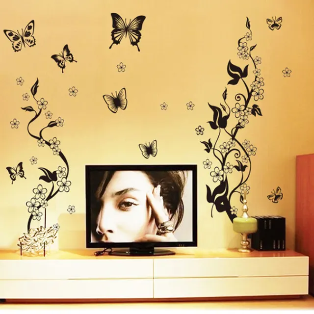 Free Shipping:Black Flowers And Butterflies Transparent