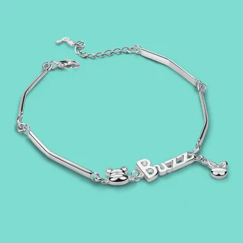 

Fashion female 925 sterling silver bracelet simple style letter pendant bracelet solid silver bracelet ladies charm jewelry