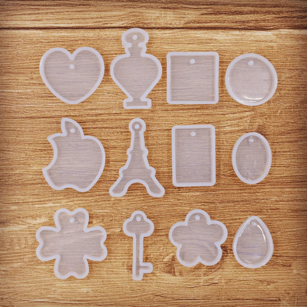 

SNASAN neclace pendant with hole Resin Silicone Mould handmade tool epoxy resin molds Square tower round key clover