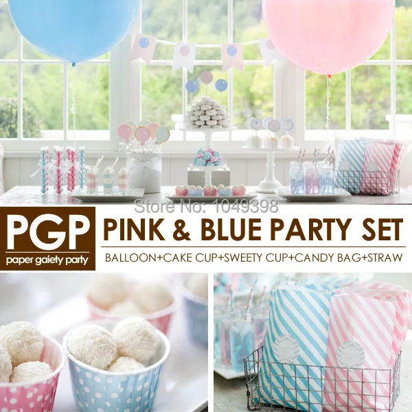 

[PGP] Pink Blue Party Set, Balloon Cake Sweety cups bags Straws,for Unicorn Baby shower Kids boys girls birthday tableware Kit